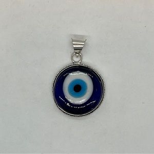 Silver Plate Navy Blue Evil Eye Charm Pendant